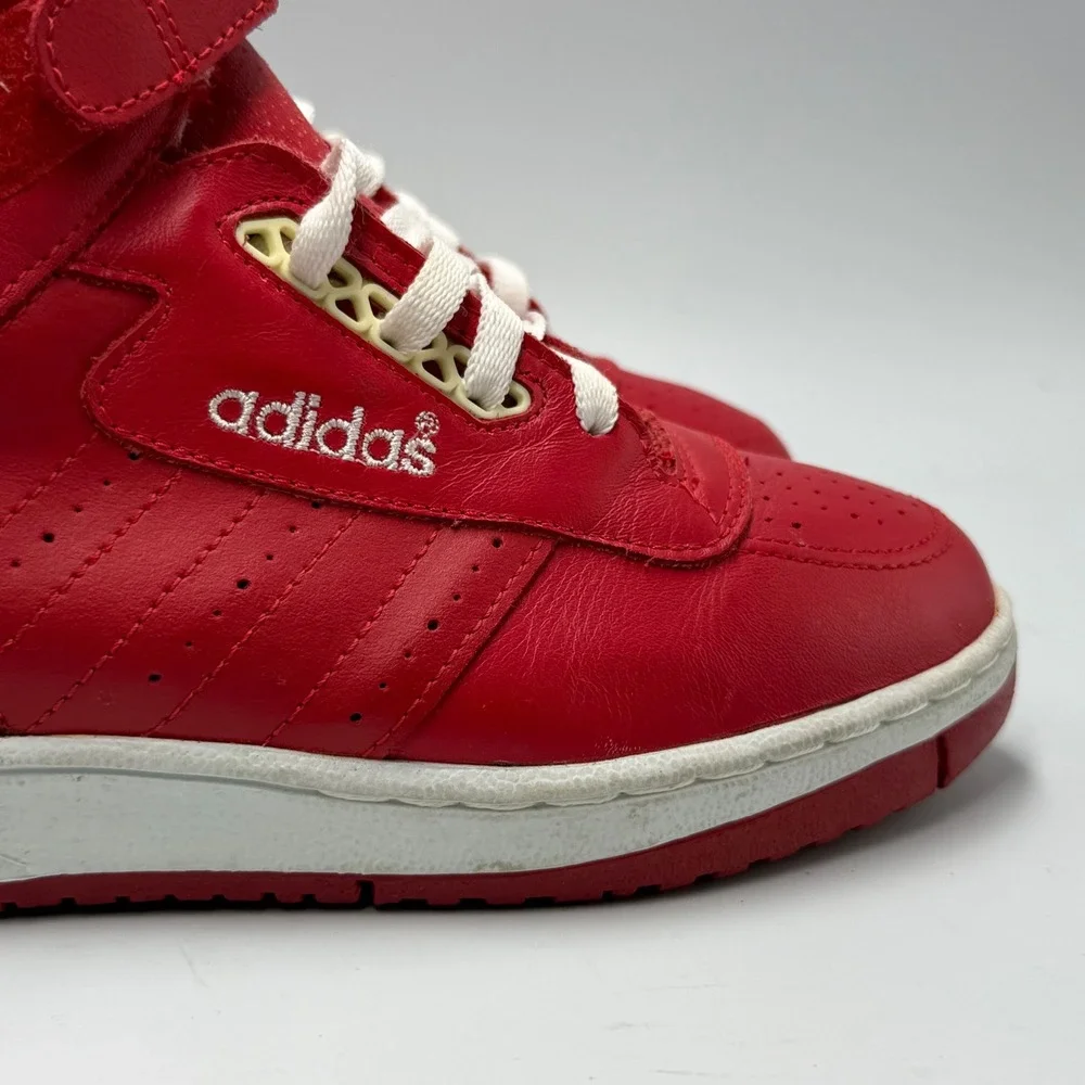 Vintage 1980s Adidas High Top Sneakers Red Leather Trefoil Strap Shoes Size US 6